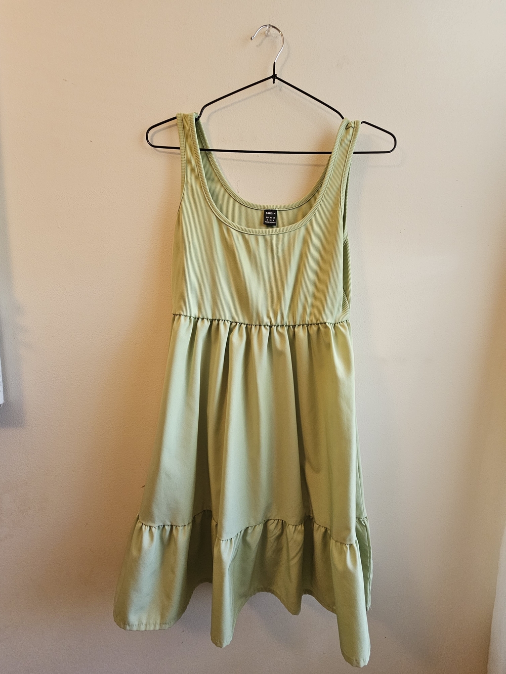 SHEIN Light Green Tiered Tank Mini Dress